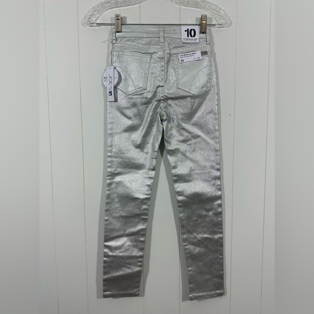 NWT Joe's The Metallic Super Skinny Jean Girls Sz 10 Silver Zip Fly High Rise - Picture 3 of 8